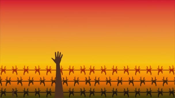 World Refugee Day Hands Barbed Wire Art Video Illustration — Stock Video