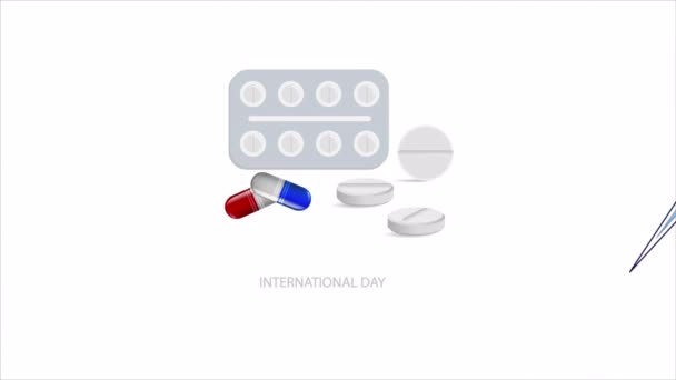 Internationale Dag Tegen Drugsmisbruik Illegale Handel Pillen Syrine Illustratie Van — Stockvideo
