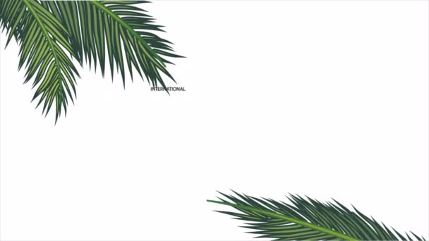 Διεθνής Ημέρα Της Τροπικής Παλάμη Δέντρο Κλαδιά Πανό Τέχνη Εικονογράφηση — Αρχείο Βίντεο