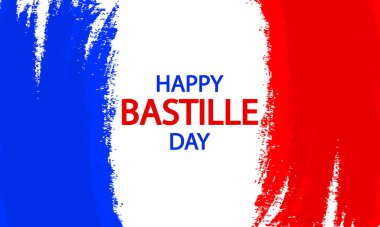 Bastille Günü Mutlu suluboya bayrağı, vektör sanat illüstrasyonu.
