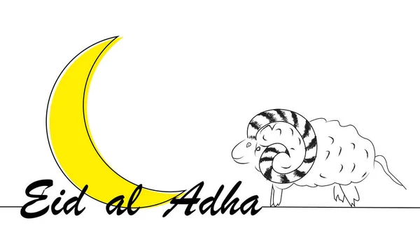 Eid Adha Ovelhas Lineares Lua Ilustração Arte Vetorial —  Vetores de Stock