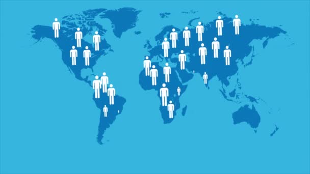 Světový Den Obyvatelstva Mapa Světa Lidé Ilustrace Videa — Stock video