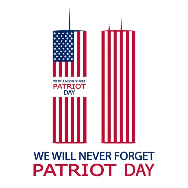 Patriots Day Never Forget Usa Flag Tower Vector Art Illustration — Archivo Imágenes Vectoriales