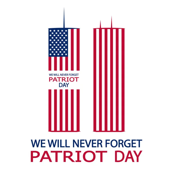 Patriots Day Never Forget Usa Flag Tower Vector Art Illustration — Vetor de Stock