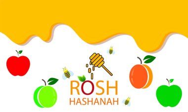 Rosh Hashanah Jewish New Year apple and honey, vector art illustration.