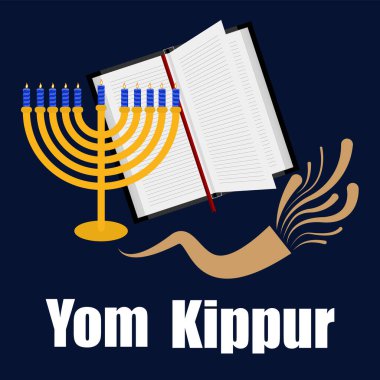 Yom kippur kitap şamdan boynuzu, vektör sanat illüstrasyonu.