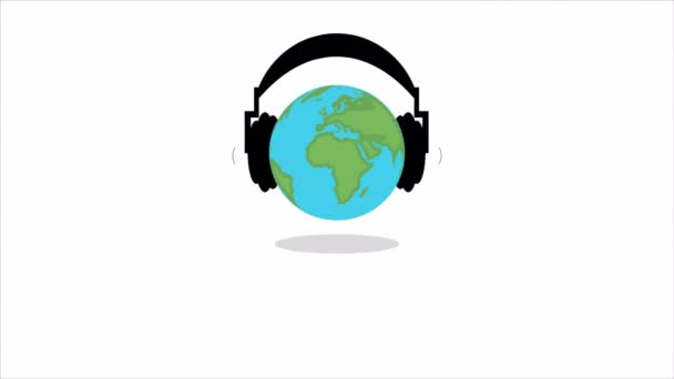 Internationale Muziekdag Planeet Koptelefoon Kunst Video Illustratie — Stockvideo