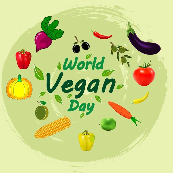 Légumes Bannière Journée Mondiale Végétalienne Illustration Art Vectoriel — Image vectorielle