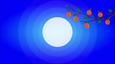 Chuseok hurma dalı ay, sanat videosu illüstrasyonu.