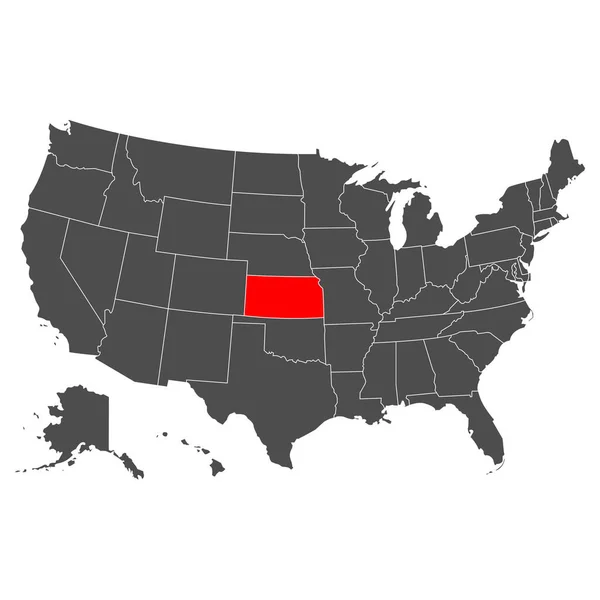 Mappa Vettoriale Del Kansas Alta Illustrazione Dettagliata Paese Degli Stati — Vettoriale Stock