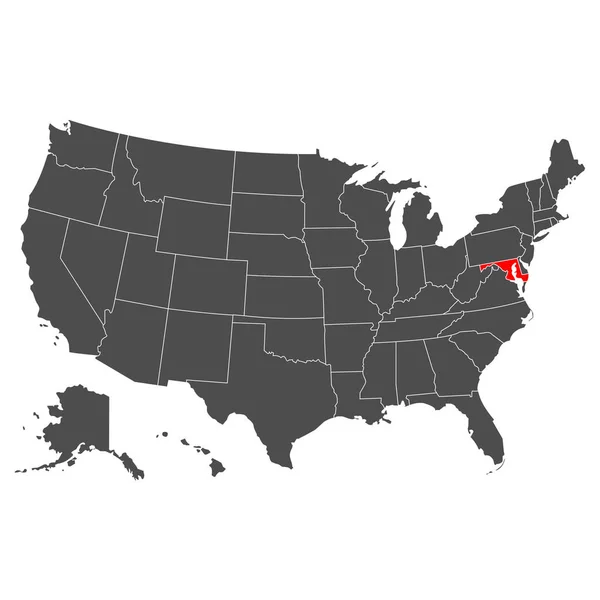 Mappa Vettoriale Del Maryland Alta Illustrazione Dettagliata Paese Degli Stati — Vettoriale Stock
