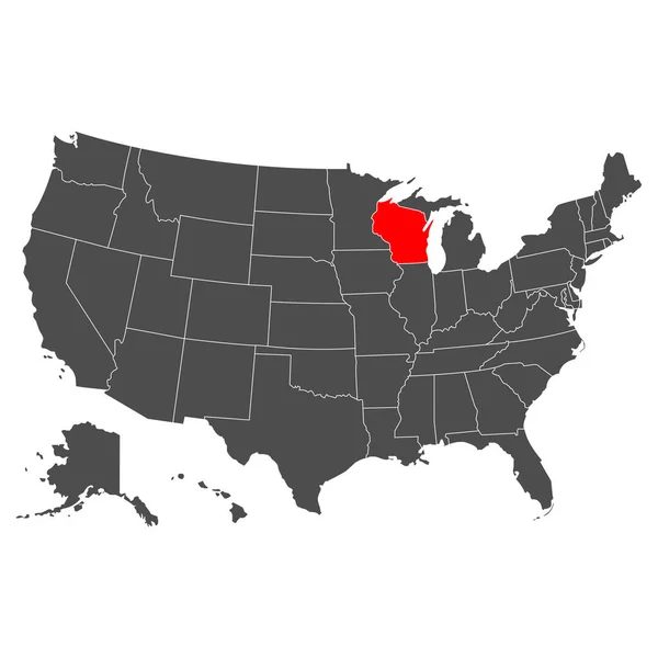 Mappa Vettoriale Del Wisconsin Alta Illustrazione Dettagliata Paese Degli Stati — Vettoriale Stock