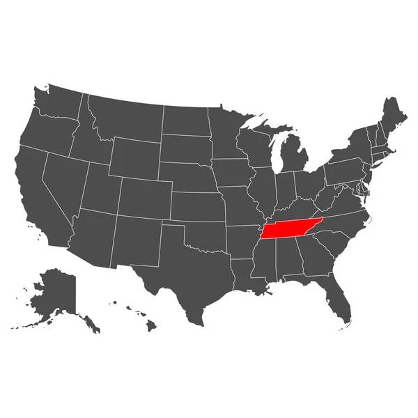 Mappa Vettoriale Del Tennessee Alta Illustrazione Dettagliata Paese Degli Stati — Vettoriale Stock