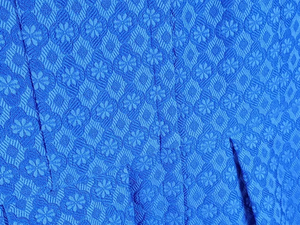Mavi Kumaş Kumaş Çiçek Rhomb Desenli Örtü Katları Kapatın — Stok fotoğraf