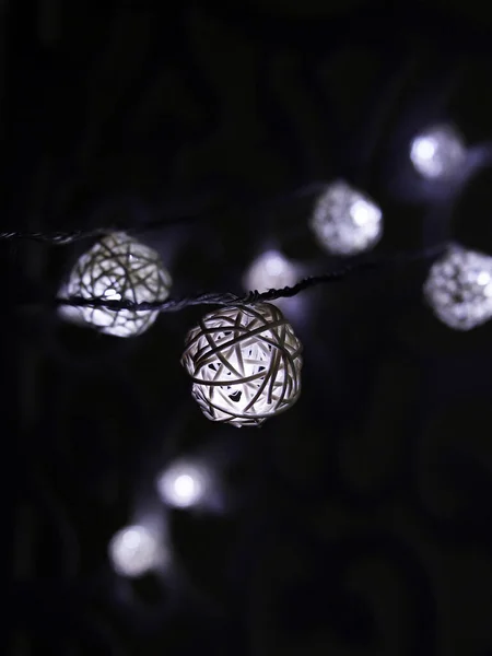 White Rattan Balls Light Garland New Year Garland Christmas Led — Stock Photo, Image