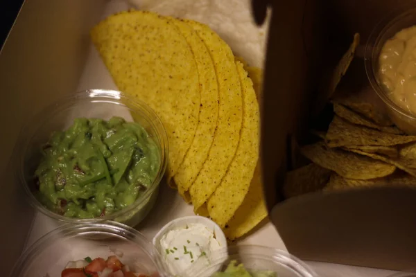 Mexicaans Eten Taco Blur Cheddar Kaas Saus — Stockfoto