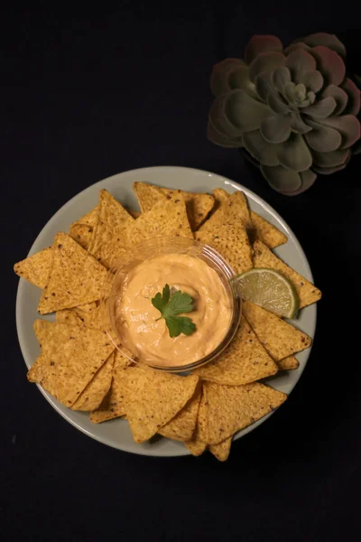 Mexican Food Taco Blur Cheddar Cheese Sauce — Zdjęcie stockowe