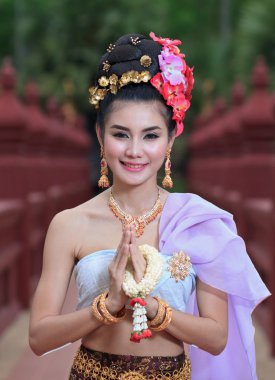 Tayland Geleneksel Kostümlü Taylandlı Kadın