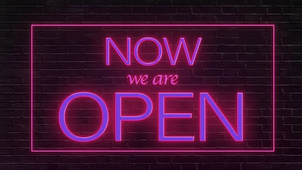 neon banner now we are open. online store marketing. advertising the opening of a store, company, project, school, business, sites, bar