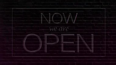 neon banner animation  now we are open. online store marketing. advertising the opening of a store, company, project, school, business, sites, bar