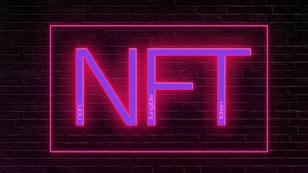 Nft Non Fungible Tokens Concept Nft Neon Banner — ストック写真