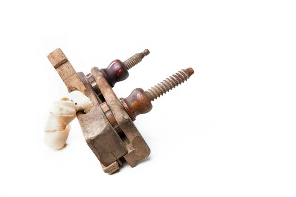 Planer with wooden chips, wood shavings — Stock Photo, Image