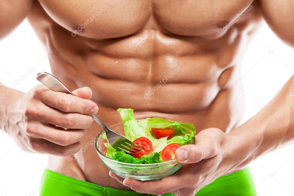 Shaped and healthy body man holding a fresh salad bowl,shaped ab ⬇ Stock Photo, Image by © _italo_ #49796653