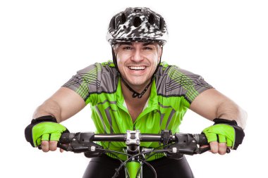Young Male Cyclist With His Bicycle clipart