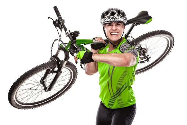 Jonge mannelijke wielrenner met zijn fiets — Stockfoto