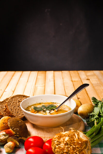 Vegetables soup close up