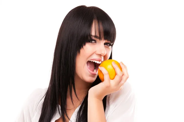 Frau mit Orange — Stockfoto