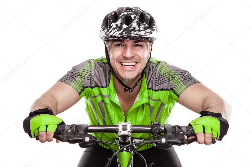 Young Male Cyclist With His Bicycle