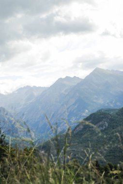 Önünde açık gökyüzü ve bitkiler olan güzel dağ vadisi manzarası