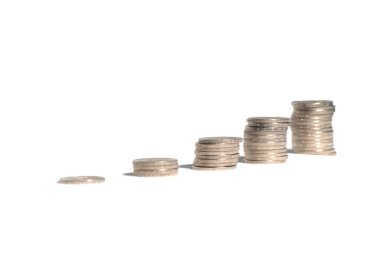 Yatırım, ticaret ve iş zenginleştirme için beyaz arka planda bir sürü euro para