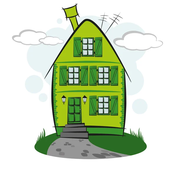 Green Cartoon Casa familiar — Vector de stock