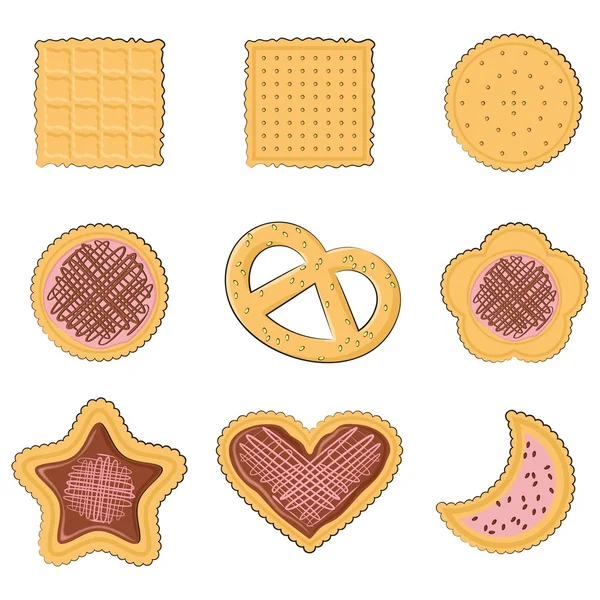 Ensemble de quelques biscuits savoureux différents — Image vectorielle