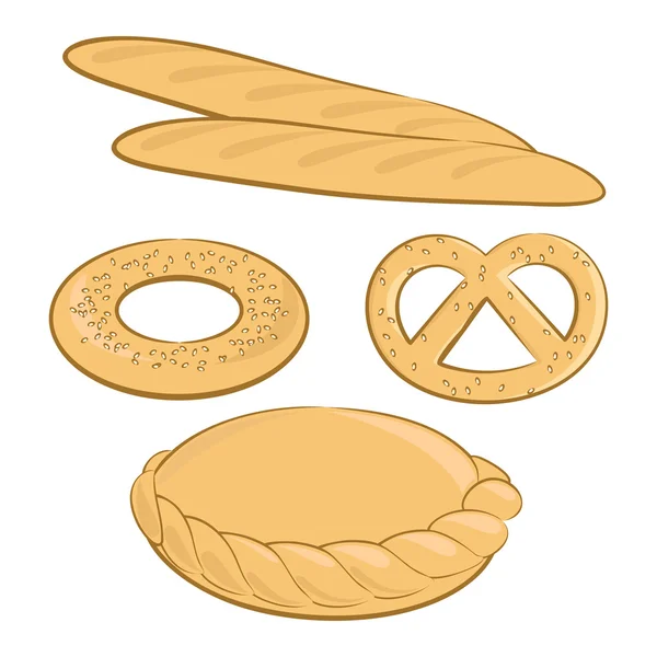 Set de diferentes panaderías con baguette, tarta, pretzel — Archivo Imágenes Vectoriales