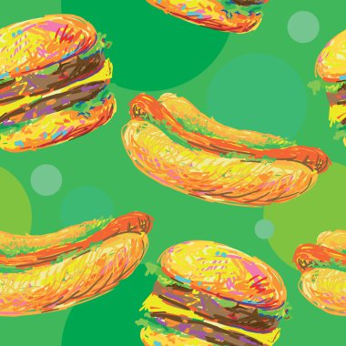 sorunsuz geçmiş karikatür tarzı hamburger, taco ve sosis ile