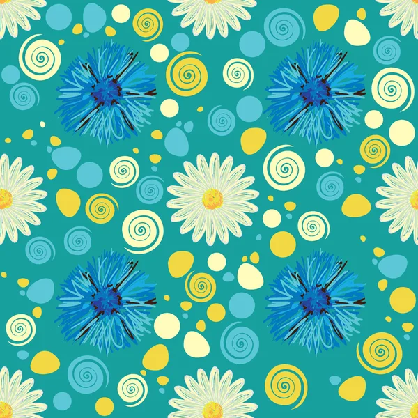 Chamomiles sans couture et motif de bleuets . — Image vectorielle