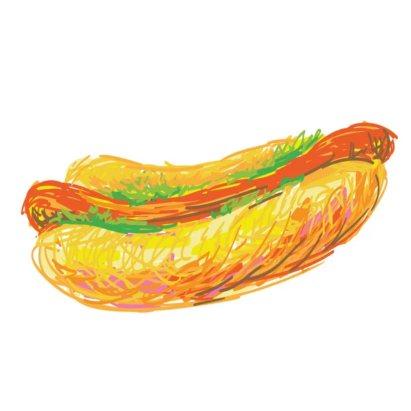 Würstchen. Hotdog im einfachen Brötchen — Stockvektor