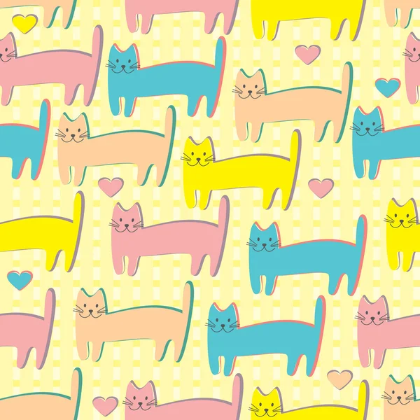 Sömlöst mönster med söta katter — Stock vektor