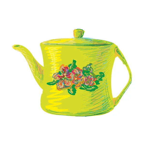 艺术绿色茶壶. — 图库矢量图片