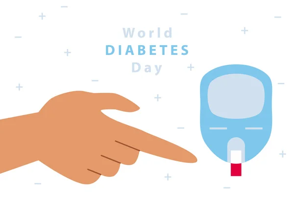 Día Mundial Diabetes Medidor Glucosa Mano Gota Sangre Símbolo Diabético — Vector de stock