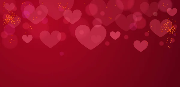 Feliz San Valentín Banner Decorado Corazones Rojos Sobre Fondo Rojo — Vector de stock