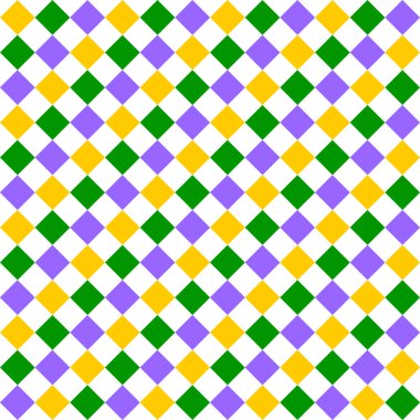 Yeşil, mor, sarı şebeke Mardi Gras kusursuz vektör deseni. Kutlama için yeşil, mor, sarı arka plan