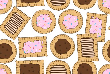Sıfırdan yapılmış ev yapımı Pop-Tart 'larla kusursuz bir desen. Sıcak tost makinesi hamur işi. Fırınlanmış Pasta vektör çizimi