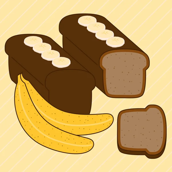香蕉面包 自助餐 面包店产品香蕉面包与香蕉扁平病媒插图 香蕉面包蛋糕矢量图解 自制纯素食面包 香蕉味 无麸质食物或动物产品 — 图库矢量图片
