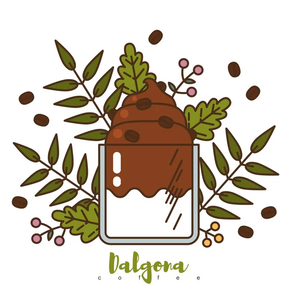 Café Dalgona Leche Chocolate Dalgona Café Dalgona Latte Café Instantáneo — Archivo Imágenes Vectoriales