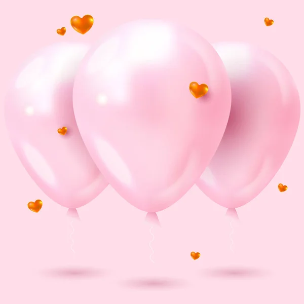 Des Ballons Roses Des Cœurs Joyeux Valentines Bannière Décorée Ballons — Image vectorielle