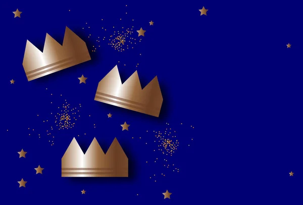 伝統的な3人の王の日のための3つの金の冠1月6日 休日の背景ベクトルイラスト テオフィアンかエピファニーか — ストックベクタ